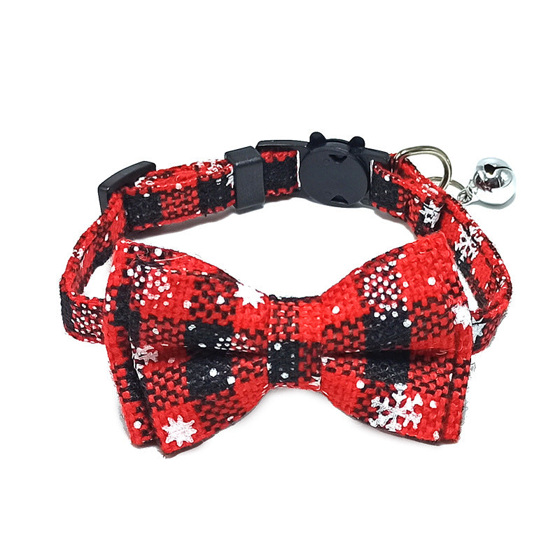 Pet Collar with Bow and Checkered Fabric for Cats
