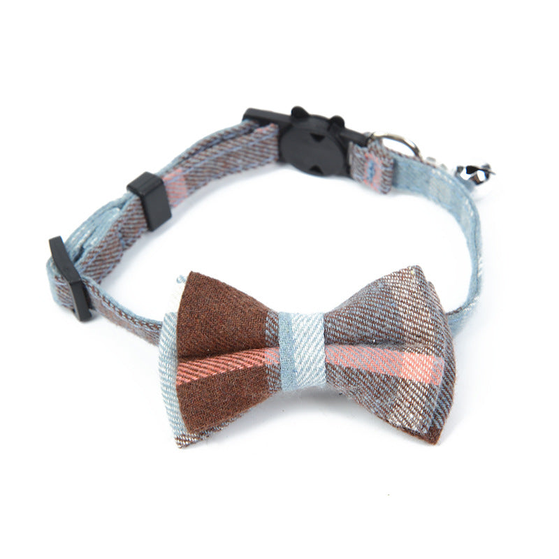Pet Collar with Bow and Checkered Fabric for Cats