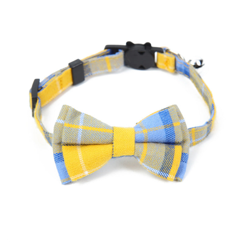 Pet Collar with Bow and Checkered Fabric for Cats