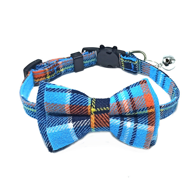 Pet Collar with Bow and Checkered Fabric for Cats