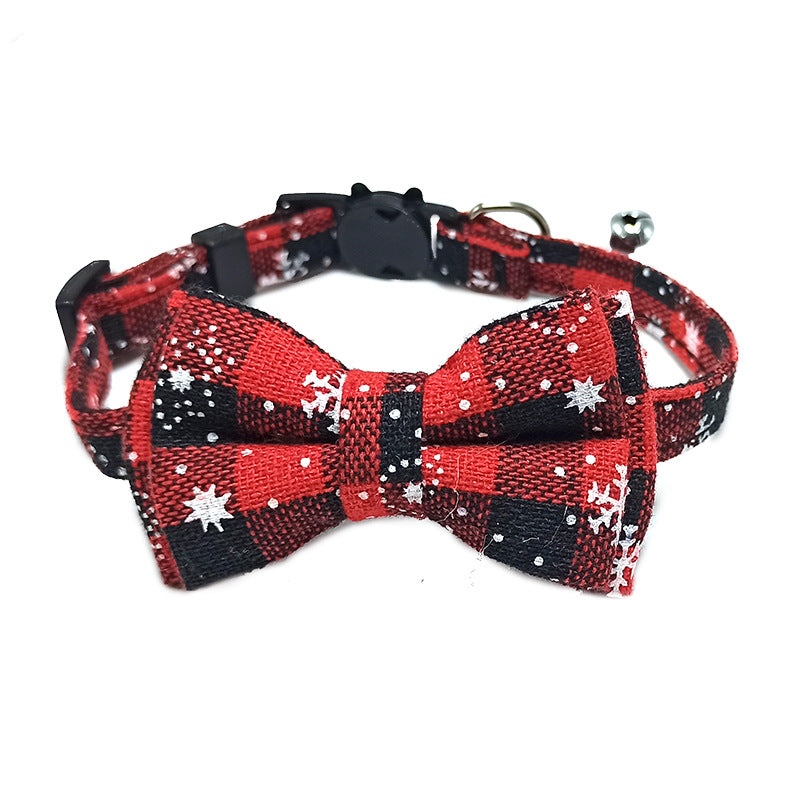 Pet Collar with Bow and Checkered Fabric for Cats