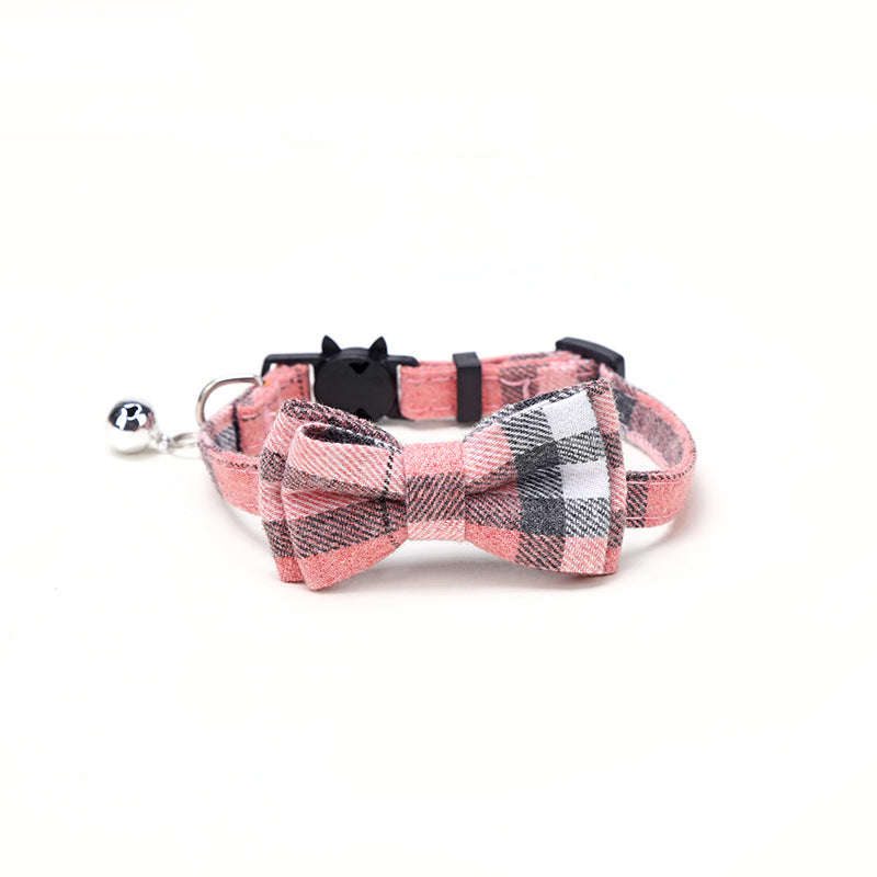 Pet Collar with Bow and Checkered Fabric for Cats