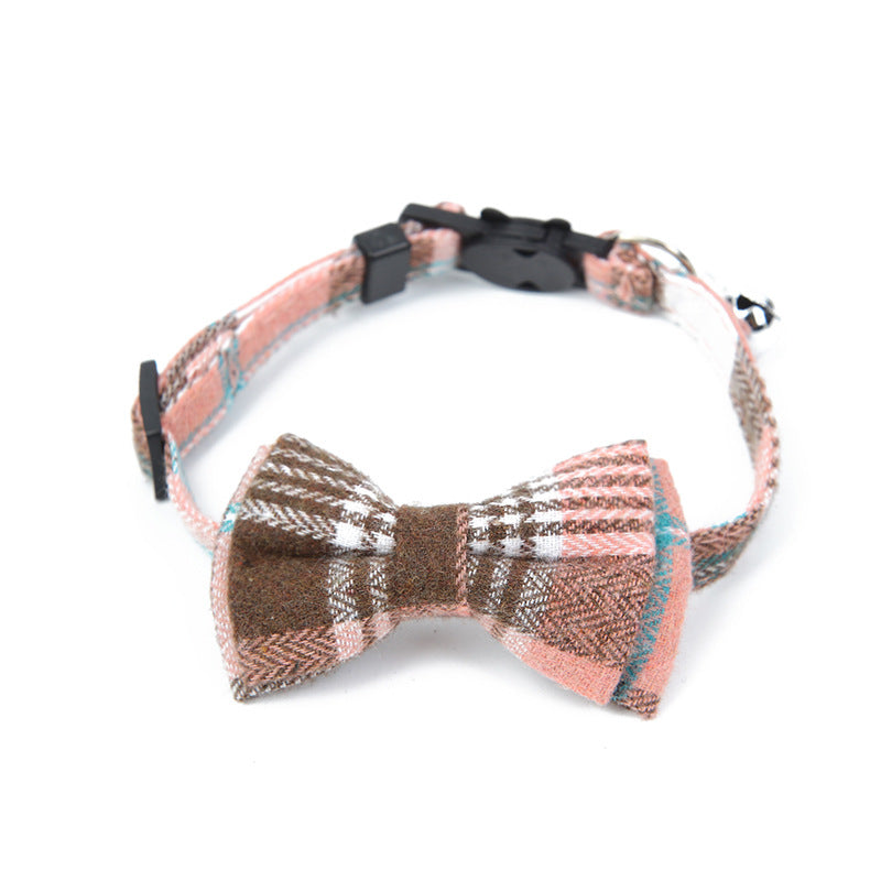 Pet Collar with Bow and Checkered Fabric for Cats