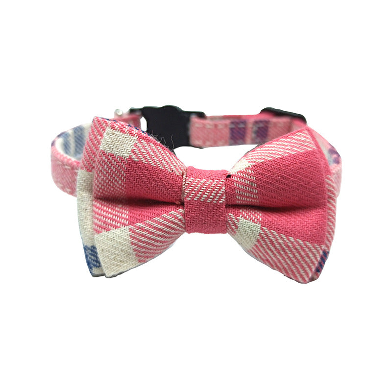 Pet Collar with Bow and Checkered Fabric for Cats
