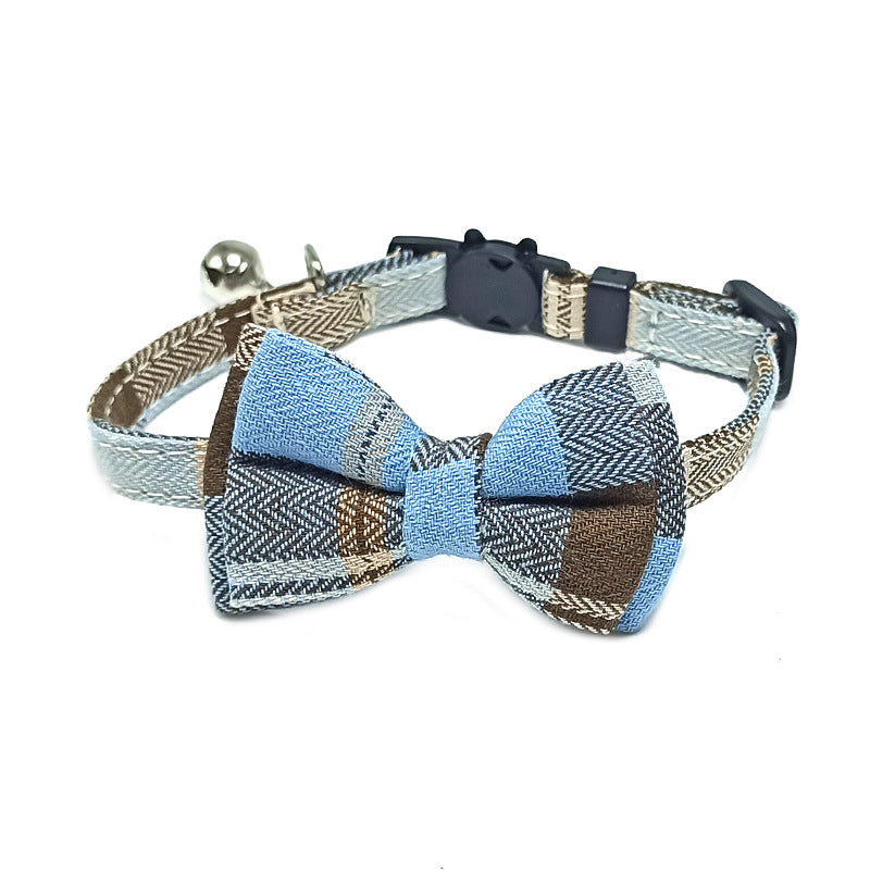 Pet Collar with Bow and Checkered Fabric for Cats
