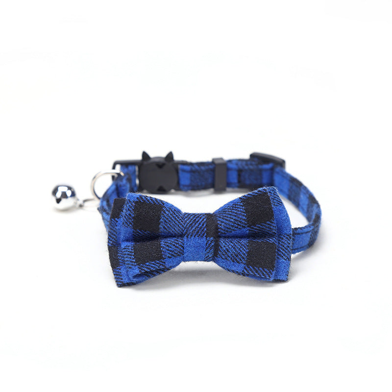 Pet Collar with Bow and Checkered Fabric for Cats