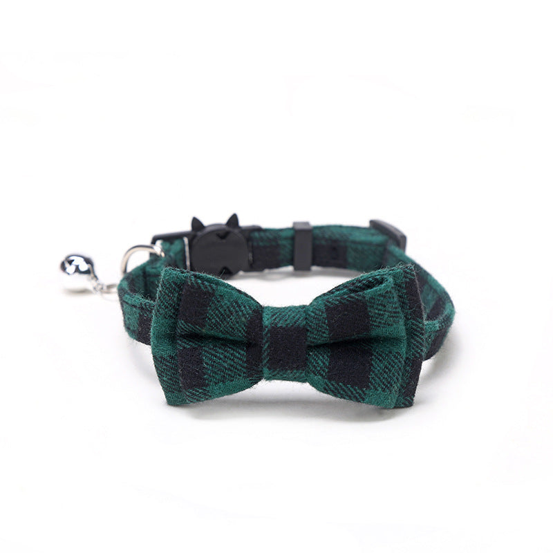Pet Collar with Bow and Checkered Fabric for Cats