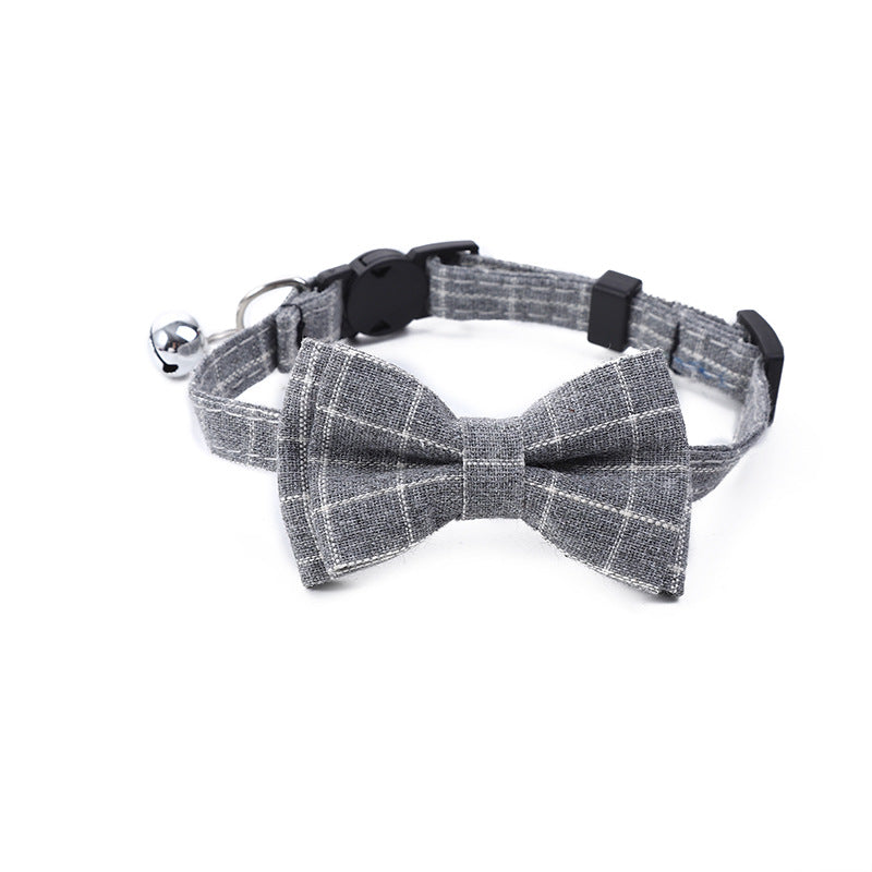 Pet Collar with Bow and Checkered Fabric for Cats