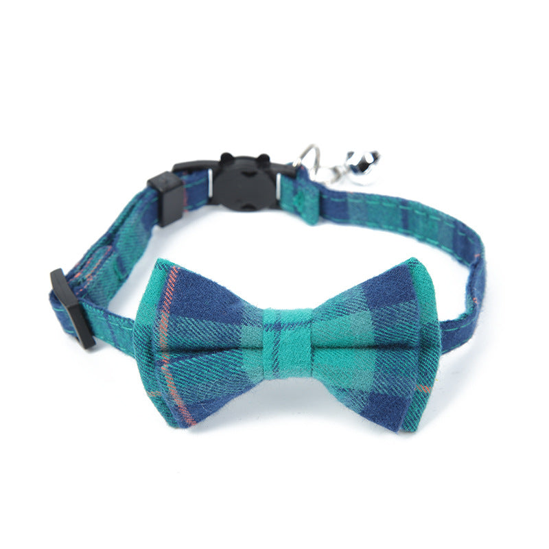 Pet Collar with Bow and Checkered Fabric for Cats