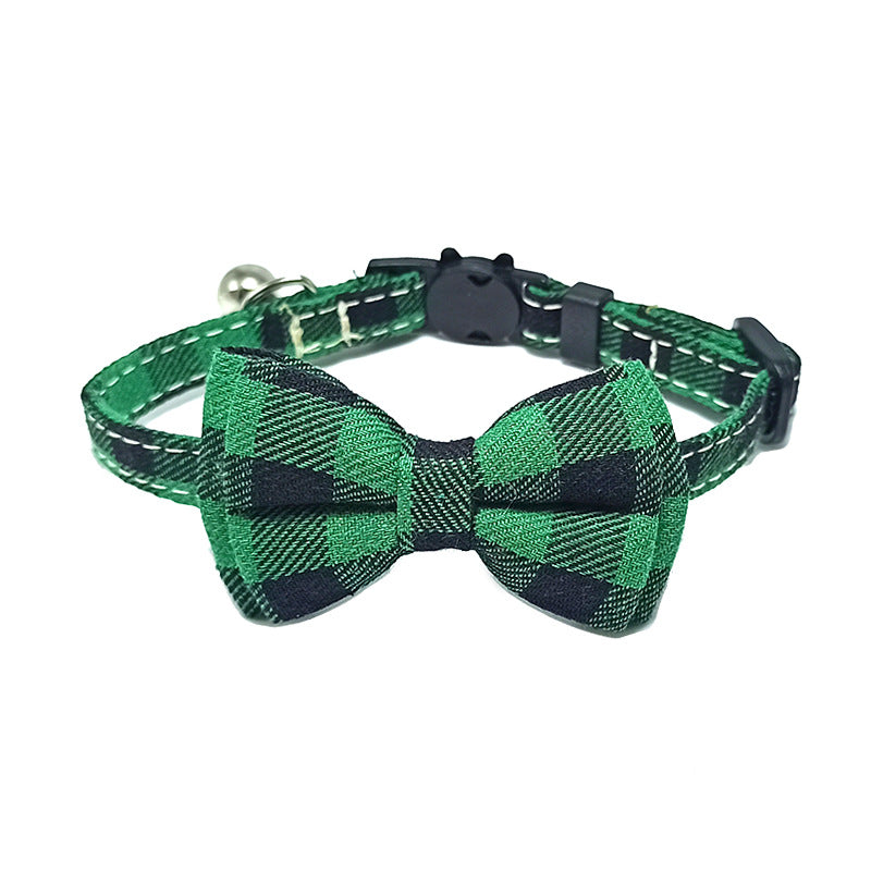 Pet Collar with Bow and Checkered Fabric for Cats