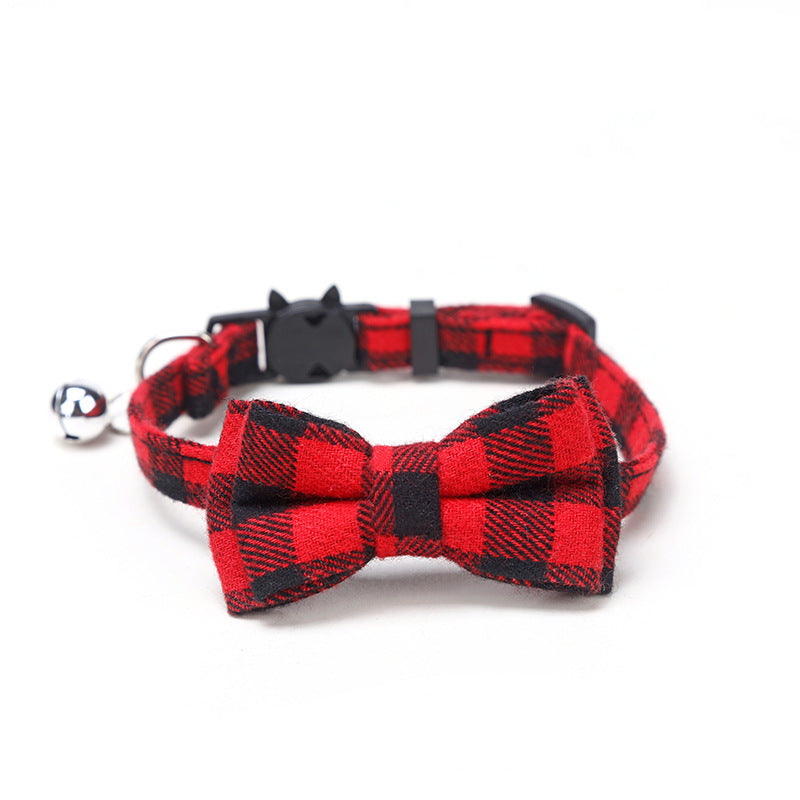 Pet Collar with Bow and Checkered Fabric for Cats