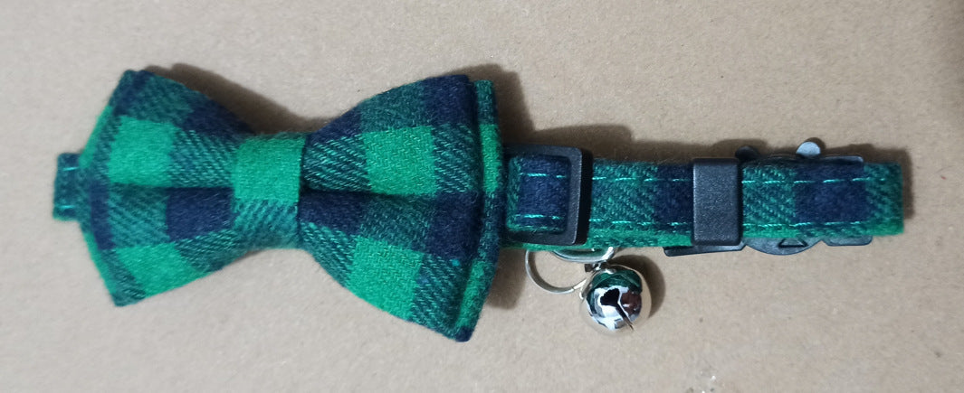 Pet Collar with Bow and Checkered Fabric for Cats