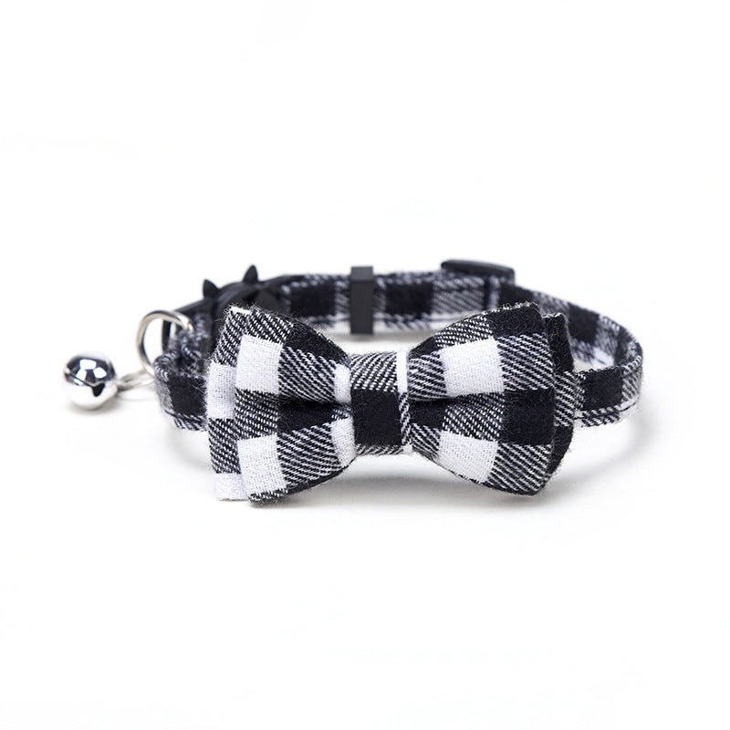 Pet Collar with Bow and Checkered Fabric for Cats