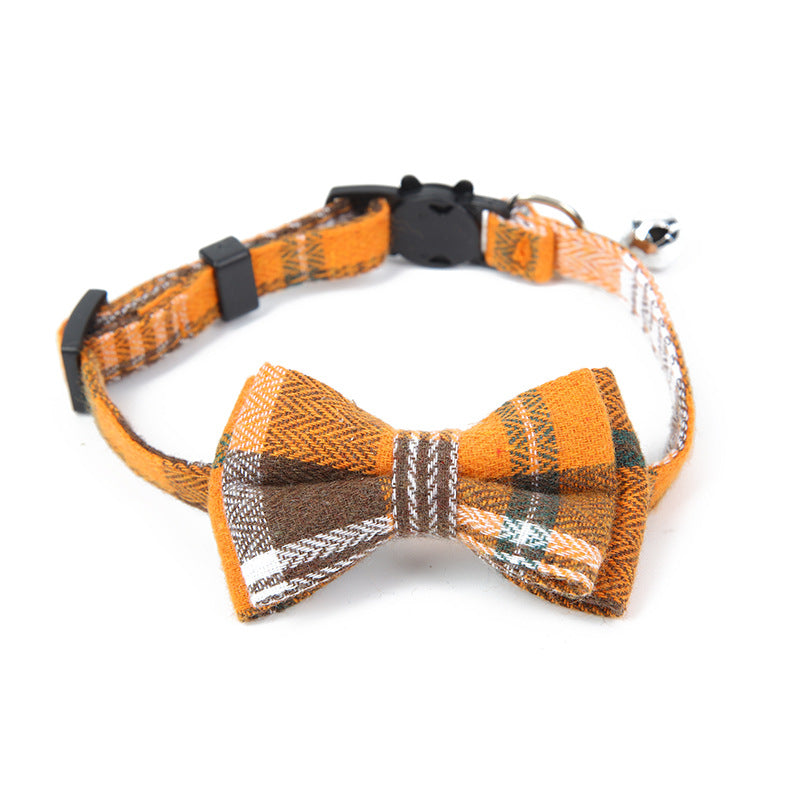 Pet Collar with Bow and Checkered Fabric for Cats