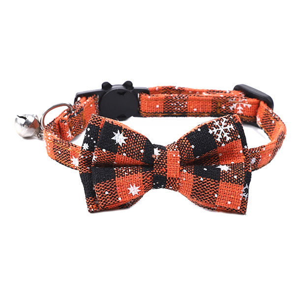 Pet Collar with Bow and Checkered Fabric for Cats