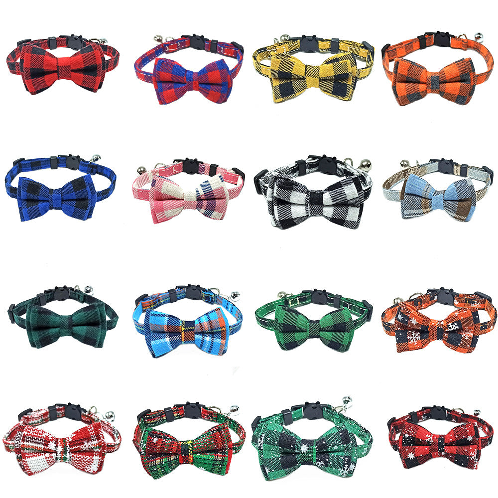 Pet Collar with Bow and Checkered Fabric for Cats