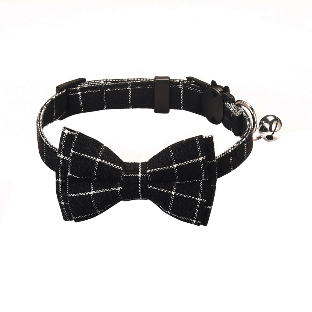Pet Collar with Bow and Checkered Fabric for Cats