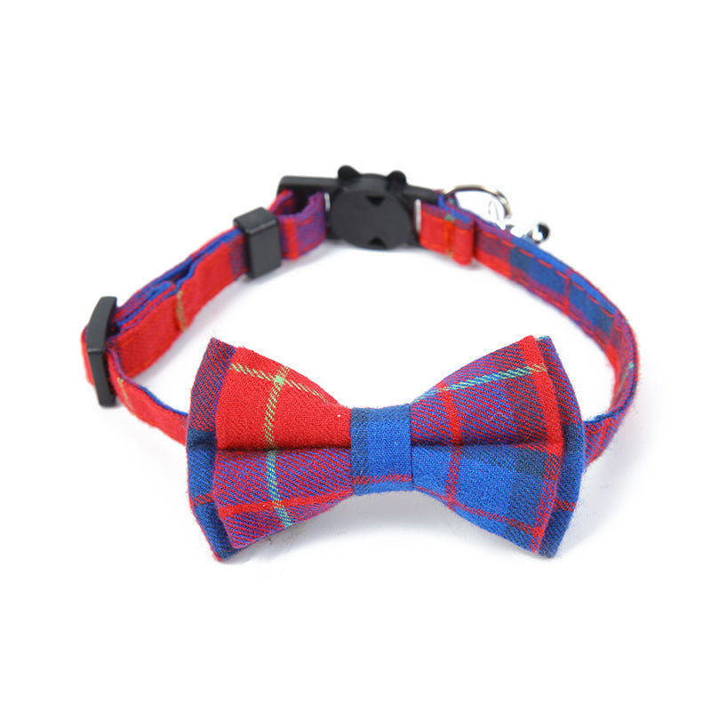 Pet Collar with Bow and Checkered Fabric for Cats