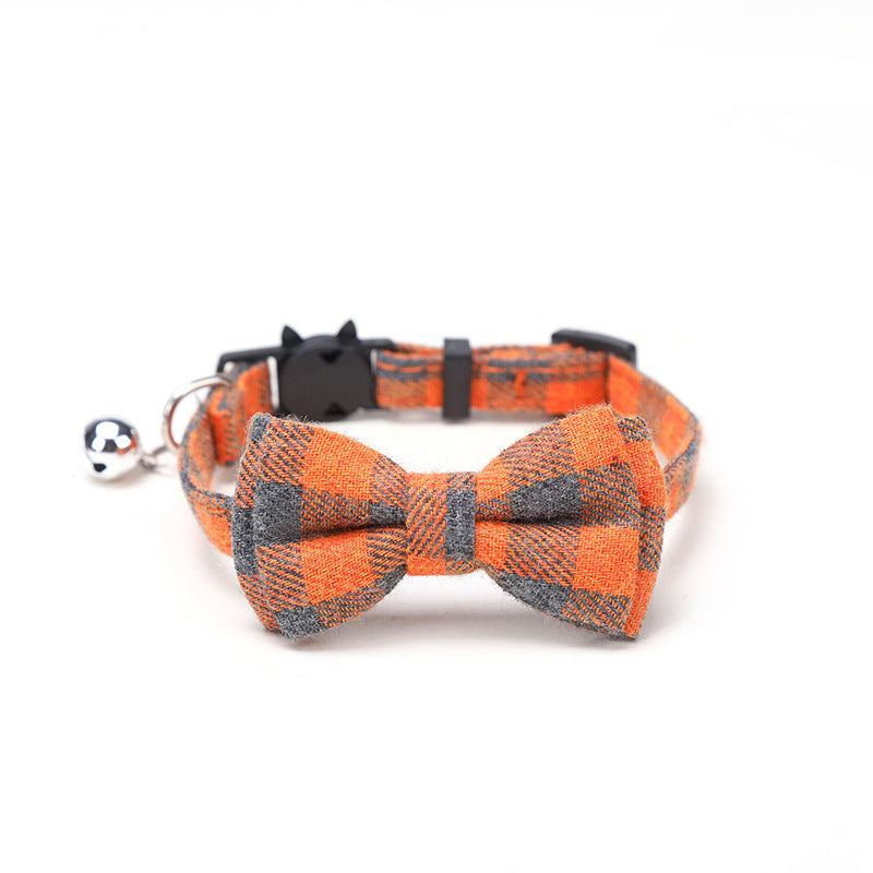 Pet Collar with Bow and Checkered Fabric for Cats