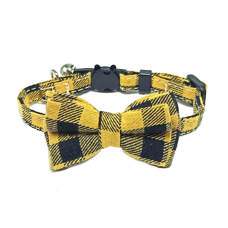 Pet Collar with Bow and Checkered Fabric for Cats