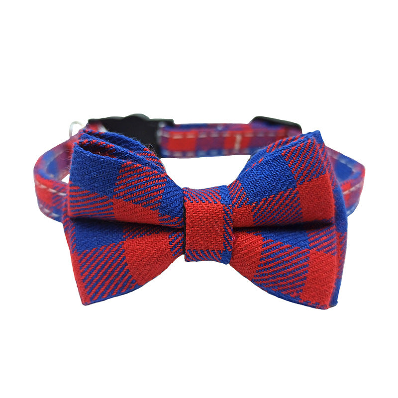 Pet Collar with Bow and Checkered Fabric for Cats