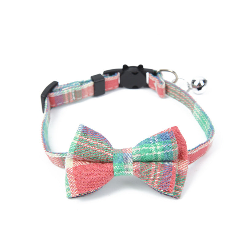 Pet Collar with Bow and Checkered Fabric for Cats