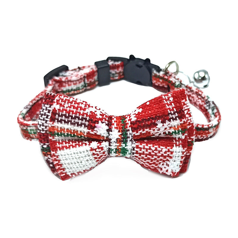 Pet Collar with Bow and Checkered Fabric for Cats